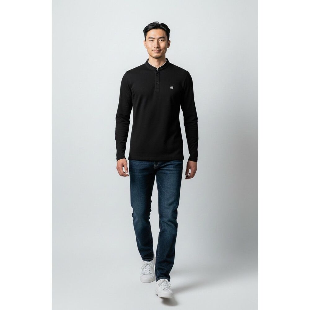 The Kooples - Slim Fit Pique Long Sleeve Polo Shirt In Black - XS - NWT